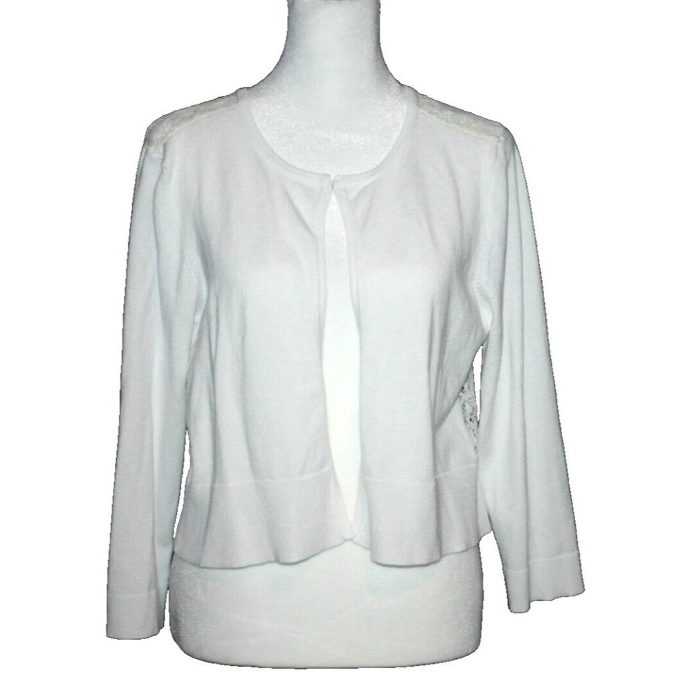 Pointelle Cardigan Women's Medium M Ivory Lace Back Open Front Long Sleeve NEW